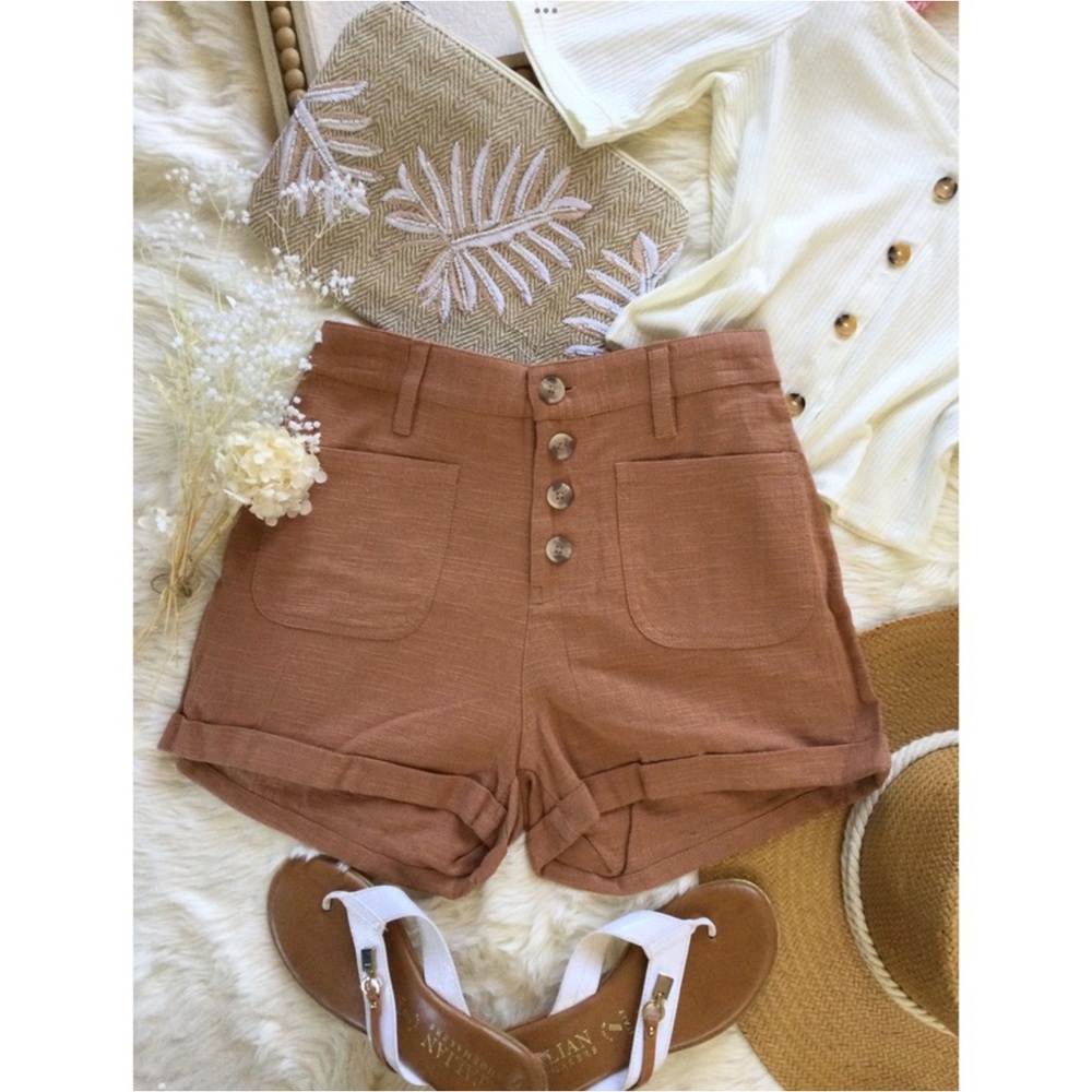 NWOT Billabong Leave Rad High Waisted Woven Shorts Sz 24 XS Rust Brown Western